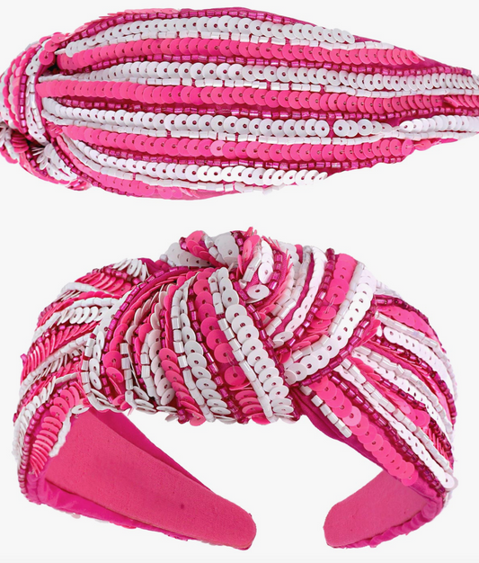 Fuchsia Sequin Striped Top Knot Headband