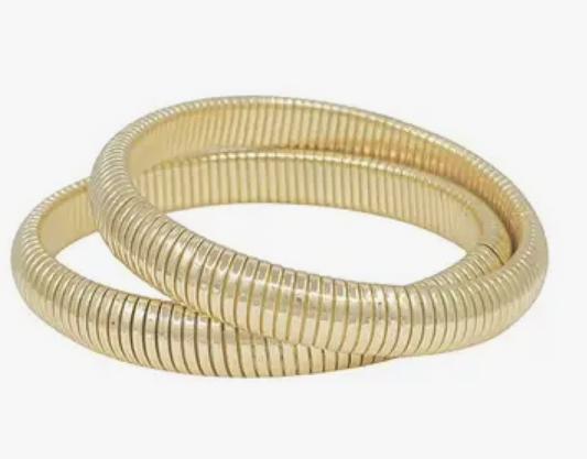Matte Gold Ribbed Set of 2 Stretch Bracelet