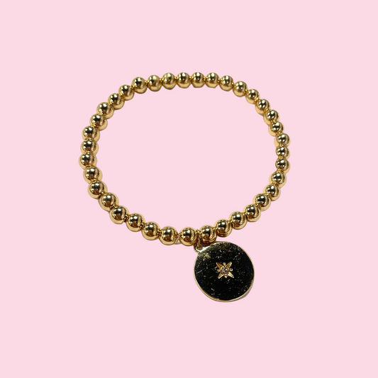 Gold Beaded Bracelet with Star Charm