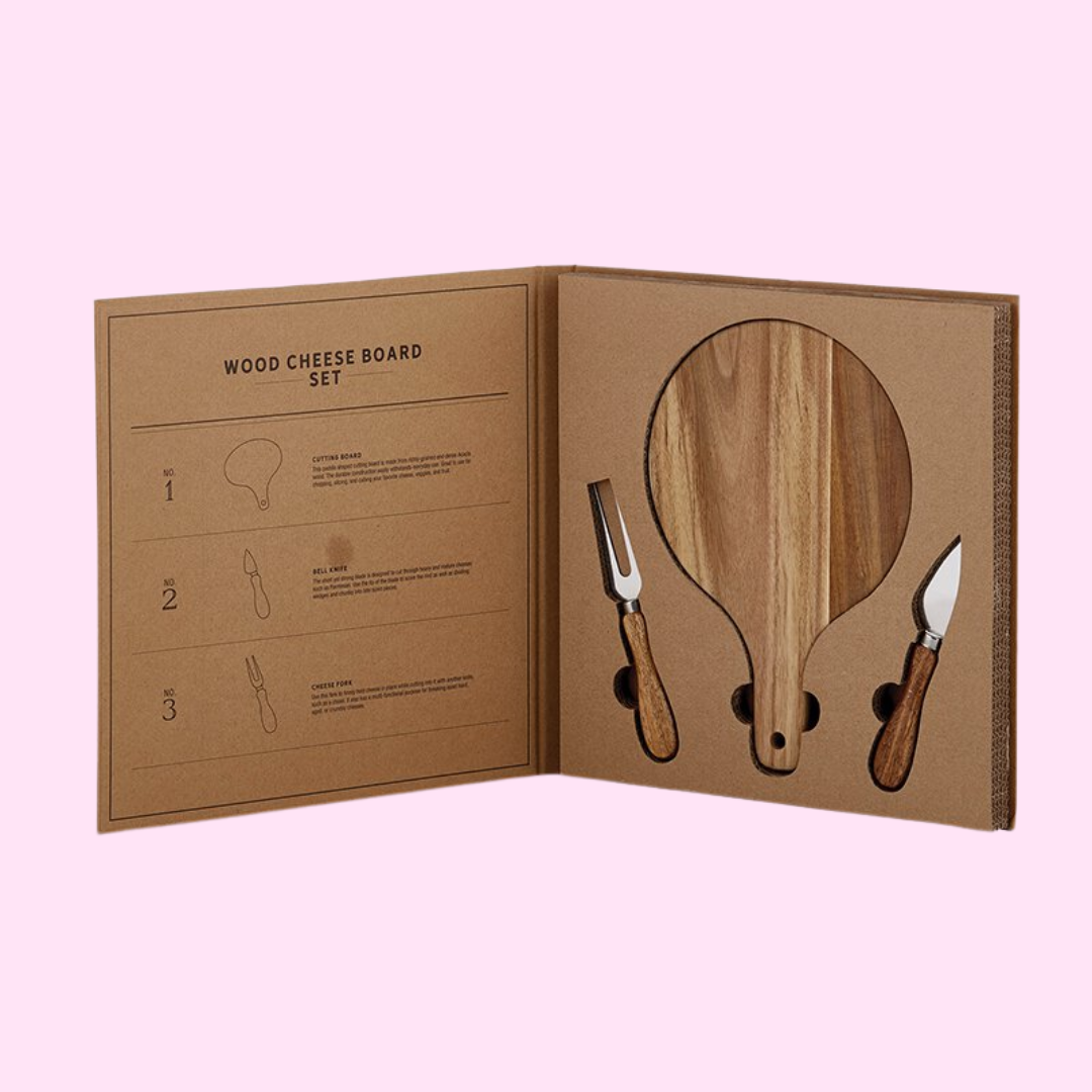 Wood Cheese Board Book Box with Knives