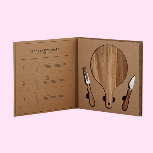 Wood Cheese Board Book Box with Knives