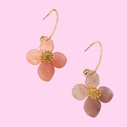 Skinny Hoop w/Flower Drop Earrings