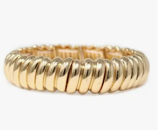 Gold Rounded Twist Metal Stretch Bracelet