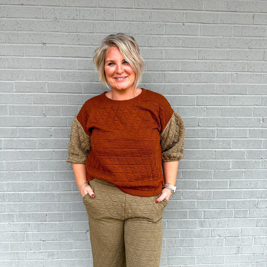 Claire Top in Olive & Rust