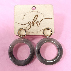Grey Acrylic Circle and Gold Earrings