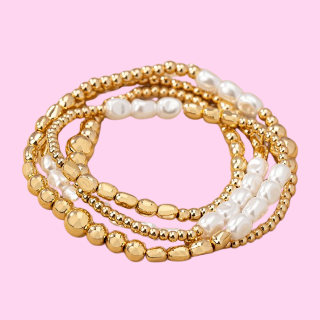 Bead and Pearl Stretchy Bracelet