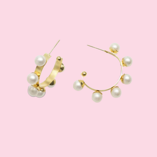 Wide Gold Tone Hoop with Pearls