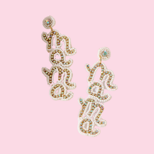 Beaded Statement Earrings- Mama