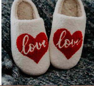 Heart with LOVE Valentine's Day Fuzzy Slippers