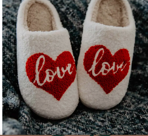 Heart with LOVE Valentine's Day Fuzzy Slippers